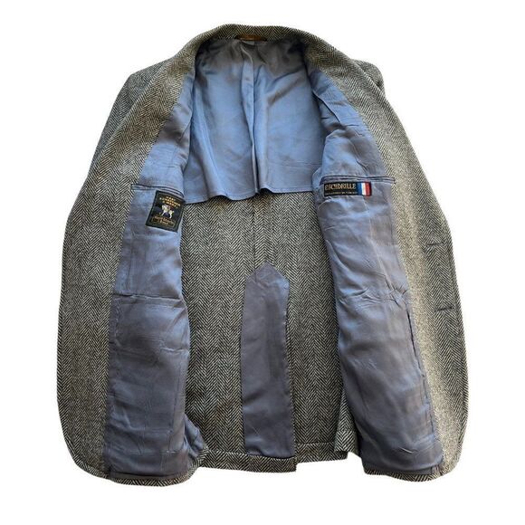 Vintage Tweed Wool Sport Coat Jacket Men 40R Herringbone Gray Hart Shaffner Marx - Picture 6 of 11